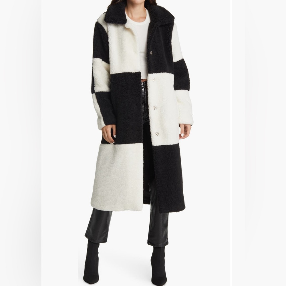 Azalea Wang longline color block faux fur coat